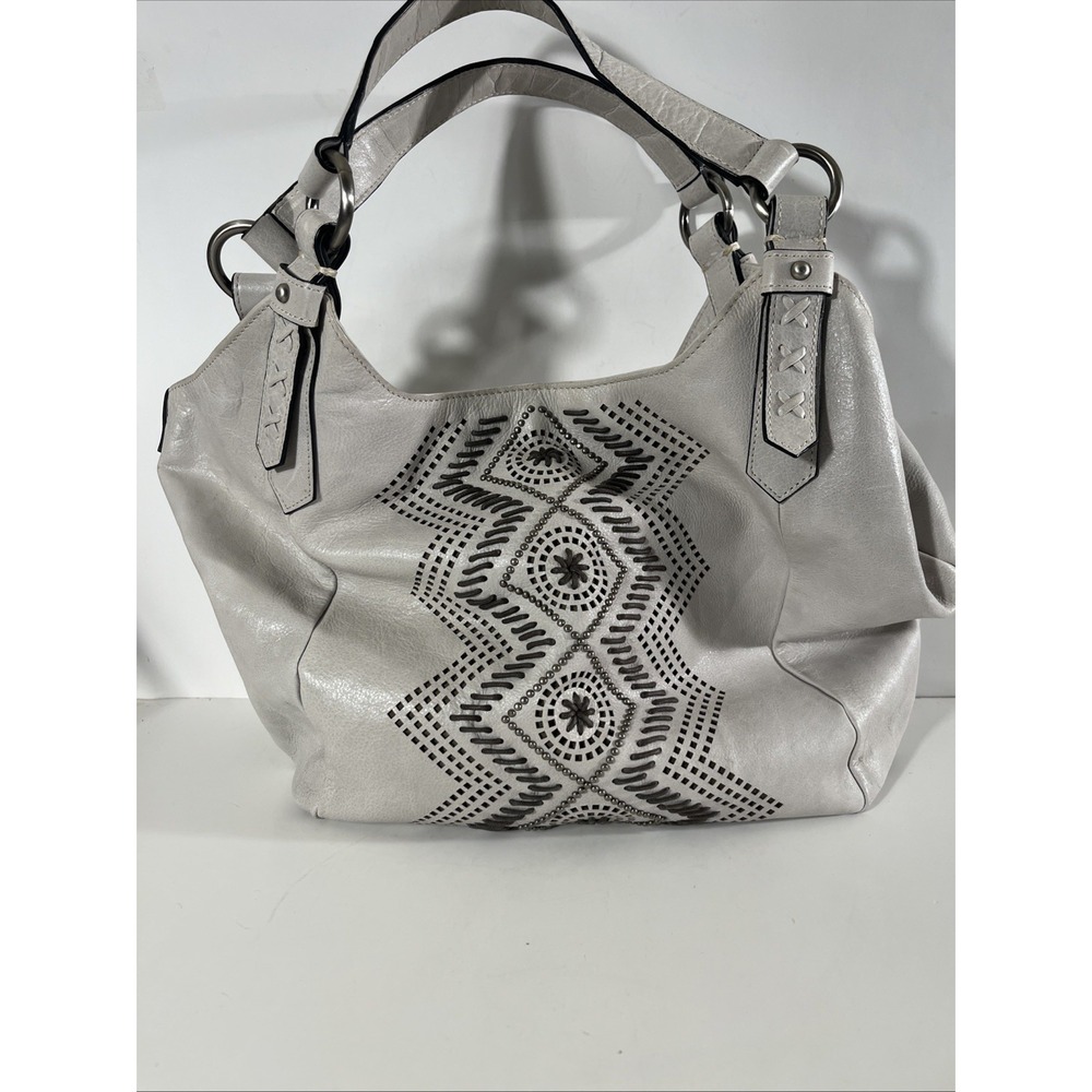 Firenze Tuscany Leather Beige Tote Shoulder Bag Snap Closure Chic